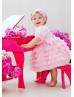 Short Sleeves Pink Satin Tulle Tiered Flower Girl Dress